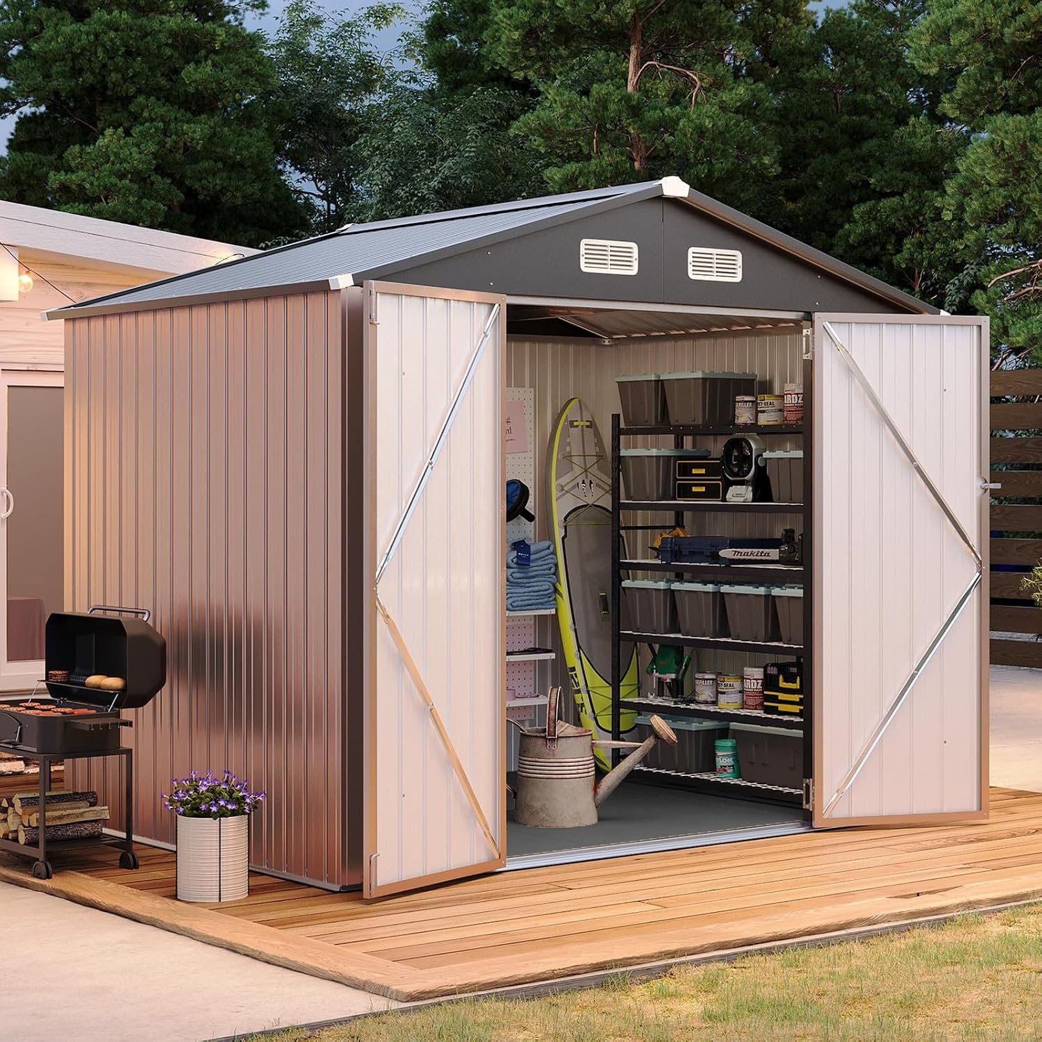 Galvanized Steel Storage Shed with Floor Frame and Dual Lockable Doors for Garden Tools Galvanized Steel Storage Shed with Floor Frame and Dual Lockable Doors for Garden Tools - Image 1