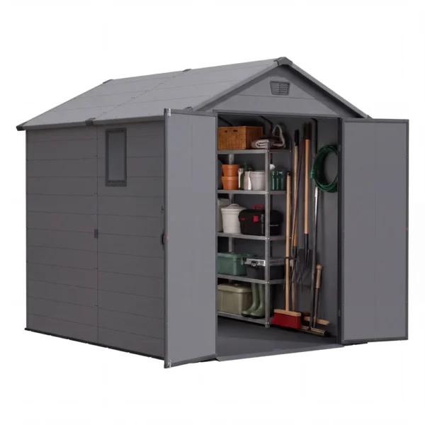 6x8_plastic_shed_with_windows_dark_gray_main2 Patiowell 6x8 ft Plastic Shed with Vent, Window & Sloped Roof, Dark Gray