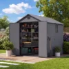 6x8_plastic_shed_with_windows_dark_gray_scene Patiowell 6x8 ft Plastic Shed with Vent, Window & Sloped Roof, Dark Gray