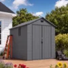 6x8_plastic_shed_with_windows_dark_gray_scene2 Patiowell 6x8 ft Plastic Shed with Vent, Window & Sloped Roof, Dark Gray