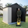 Kick-it 8x6 Plastic Storage Shed with Floor, Gray & Beige