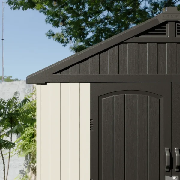 Kick-it 8x6 Plastic Storage Shed with Floor, Gray & Beige