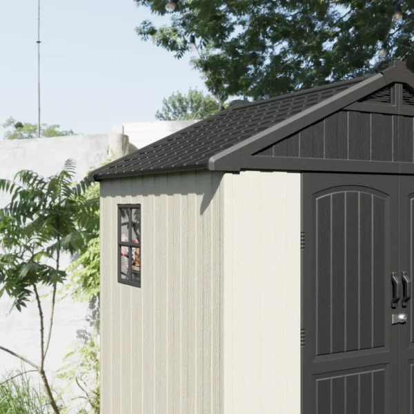 Kick-it 8x6 Plastic Storage Shed with Floor, Gray & Beige