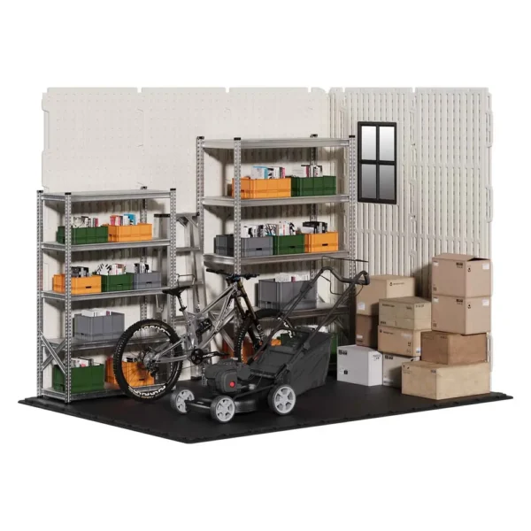 Kick-it 8x6 Plastic Storage Shed with Floor, Gray & Beige