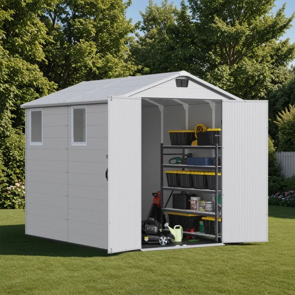Patiowell 6x8 ft Plastic Storage Shed with Vents and Windows, Gray
